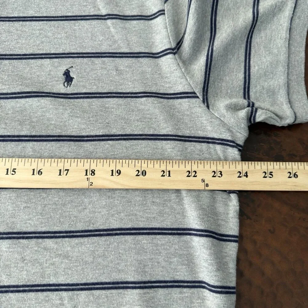 Ralph Lauren Polo Shirt Men L Gray Blue Stripe Golf Classic Cotton Pony Logo